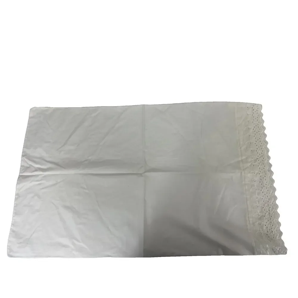Vintage Lot Of 2 Rectangular Pillowcase Standard White Crochet Trim Made in USA